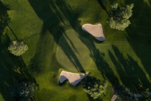 An aerial shot of a golf course